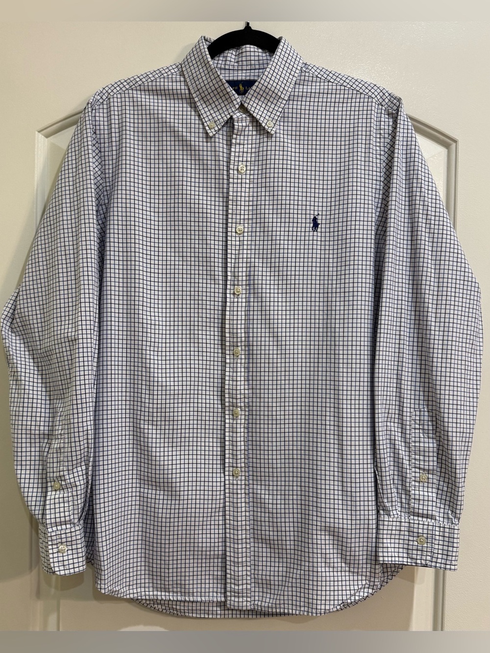 Ralph Lauren White, Black & Blue Shirt with Button-Down Size L